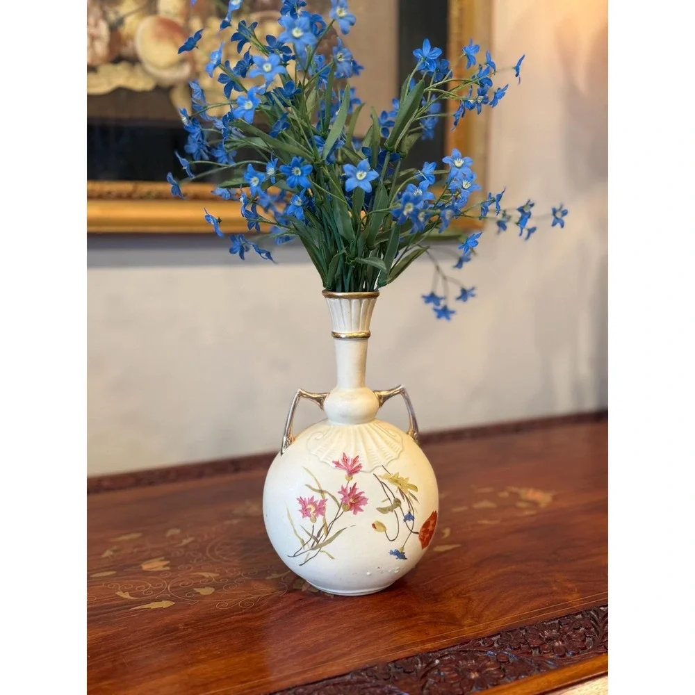 Antique RW Rudolstadt‎ Floral Bud Vase Double Handle Germany Porcelain